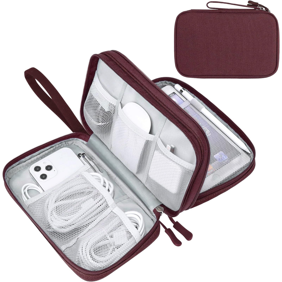 FYY Electronic Organizer, Travel Tech Pouch Bag, Cable Organizer Wine Red