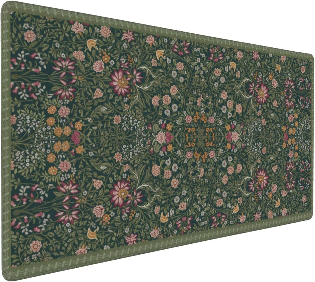 Dark Green Floral XXL Desk Mat, Extra Large Mouse Pad with Anti-Slip Base & Stitched Edges for Women, Aesthetic Desk Pad for Home Office Computer, Keyboard Mat Office Supplies Decor