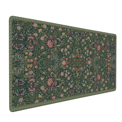 Dark Green Floral XXL Desk Mat, Extra Large Mouse Pad with Anti-Slip Base & Stitched Edges for Women, Aesthetic Desk Pad for Home Office Computer, Keyboard Mat Office Supplies Decor