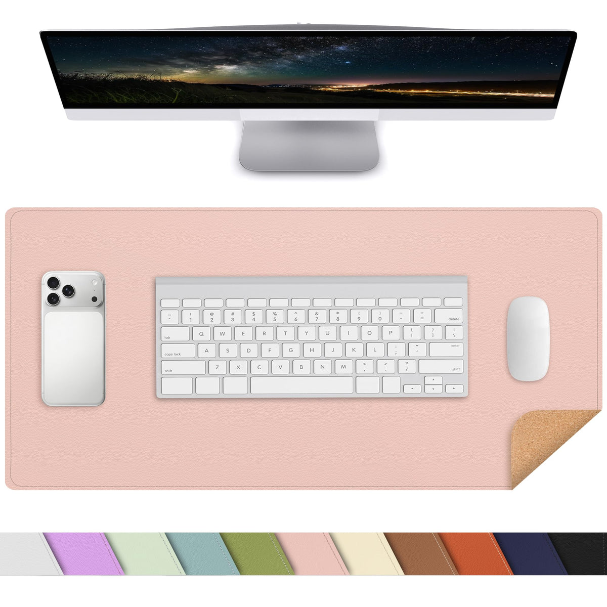 AFIING Large Desk Mat, 47" x 17",Black,Leather Desk Pad Protector for Mouse