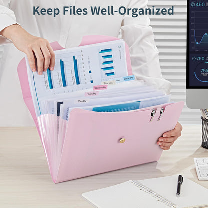 JARLINK 7 Pockets Expanding File Folder, A4 Accordion folders, Pink