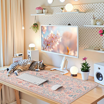iCasso Aesthetic Desk Mat,31.5x11.8in Mouse Pads, Pink Floral