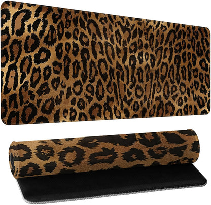 Leopard Desk Mat 31.5x11.8 Inch with Anti-Slip Rubber Base for Home Office