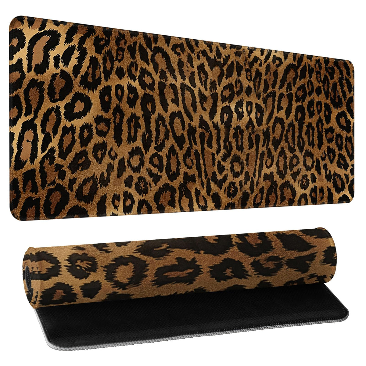 Leopard Desk Mat 31.5x11.8 Inch with Anti-Slip Rubber Base for Home Office