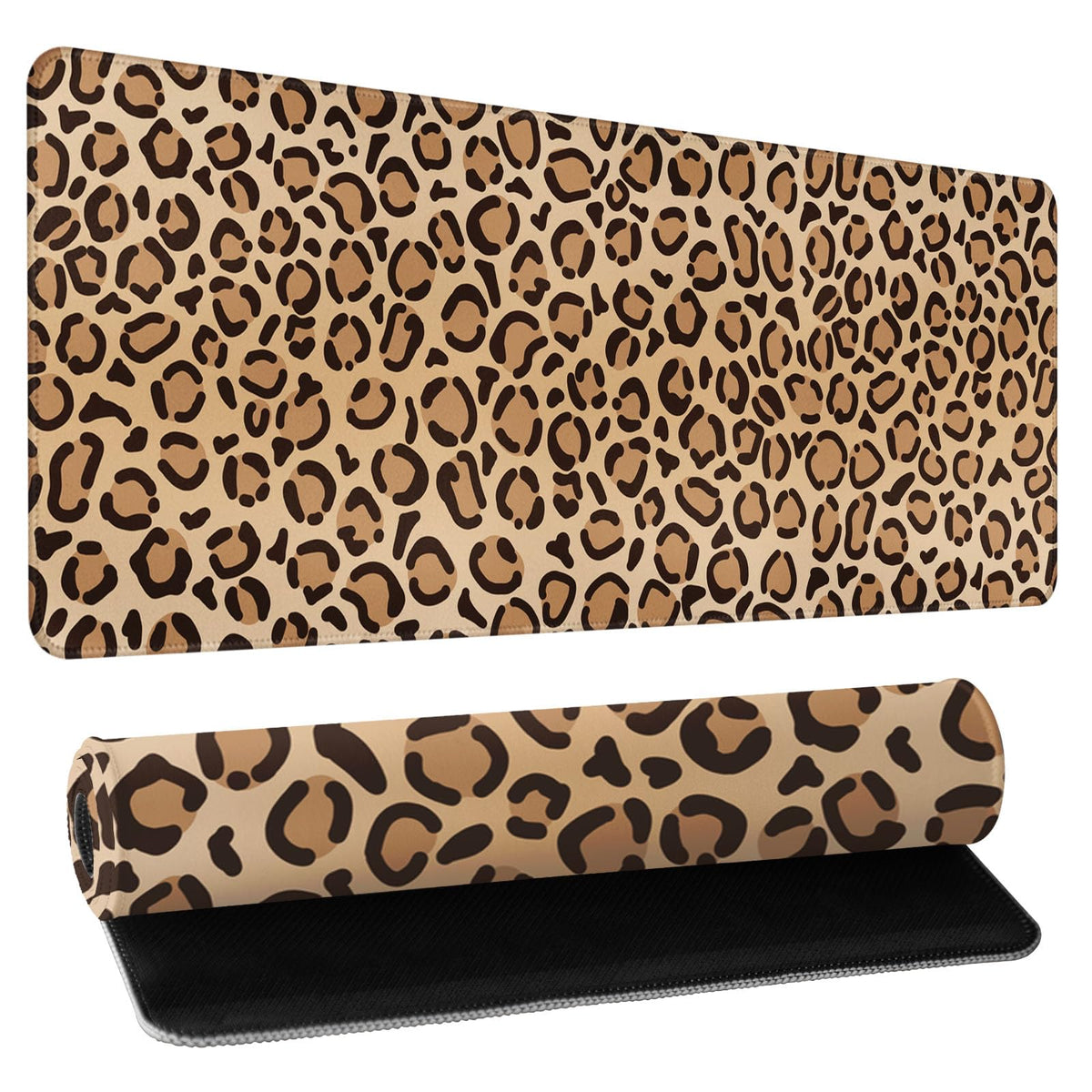 Leopard Desk Mat 31.5x11.8 Inch with Anti-Slip Rubber Base for Home Office