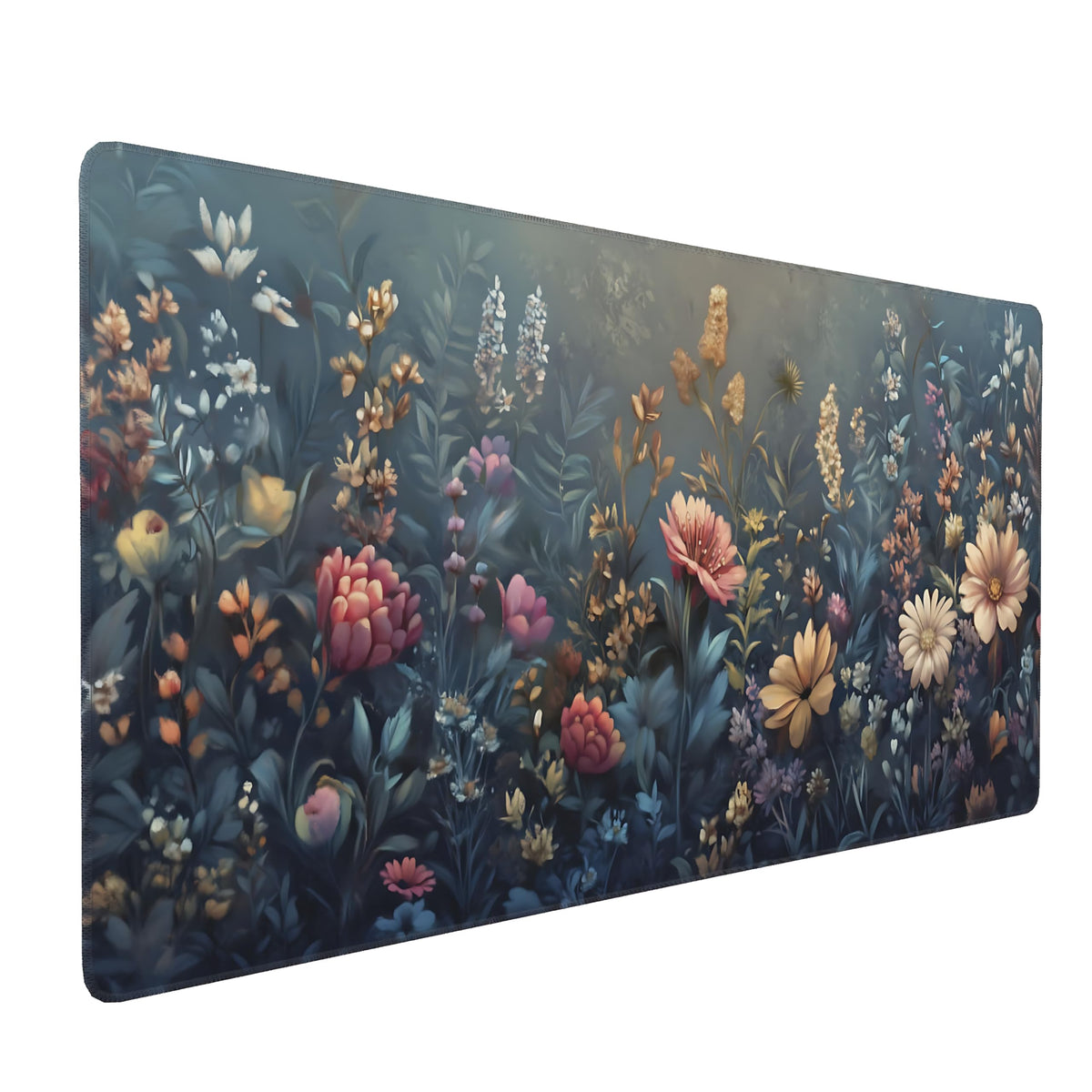 Dark Green Floral XXL Desk Mat, Extra Large Mouse Pad with Anti-Slip Base & Stitched Edges for Women, Aesthetic Desk Pad for Home Office Computer, Keyboard Mat Office Supplies Decor
