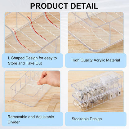 Tatuo Cord Organizer Box with Lid, Clear, 2 Pack