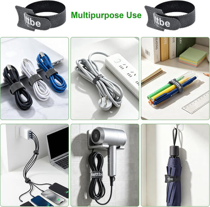 Nettbe 60 PCS 6 Inches Reusable Cable Ties, Adjustable Cord Straps Wire Organizer Cord Wrap and Hook Loop Cable Management