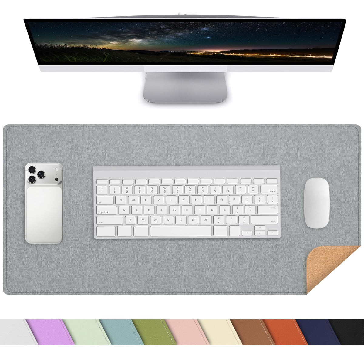 AFIING Large Desk Mat, 47" x 17",Black,Leather Desk Pad Protector for Mouse
