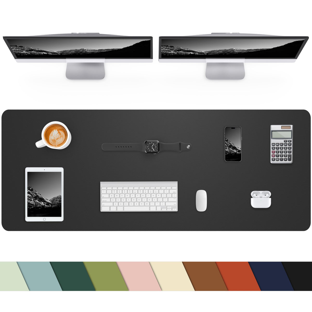 Leather Desk Pad Protector, Office Desk Mat, Large Mouse Pad, Non-Slip PU Leather Desk Blotter, Laptop Desk Pad Desk Accessories for Office and Home (Black, 40" x 17")