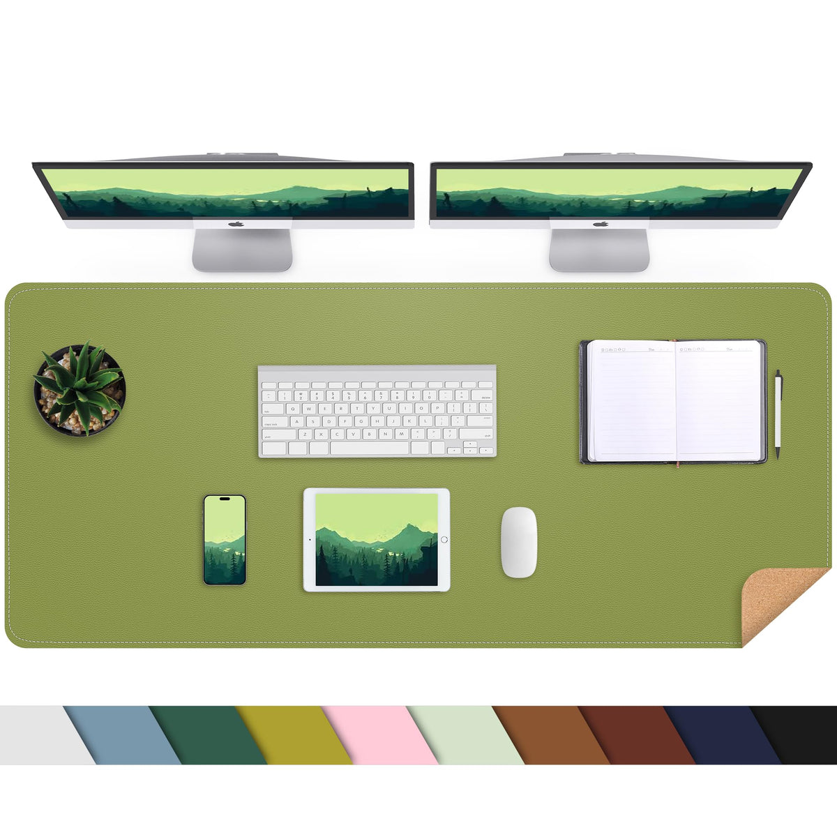 AFIING Large Desk Mat, 47" x 17",Black,Leather Desk Pad Protector for Mouse