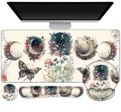Gaming Mouse Pad Large Desk Mat, Cute Purple Marble Rose Desk Pad Protector