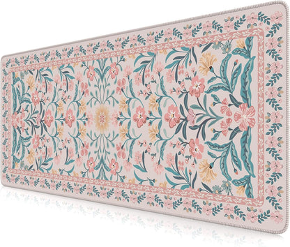 iCasso Aesthetic Desk Mat,31.5x11.8in Mouse Pads, Pink Floral