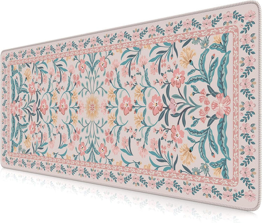 iCasso Aesthetic Desk Mat,31.5x11.8in Mouse Pads, Pink Floral