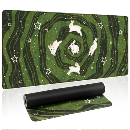 HAOCOO Cute Desk Mat Green, Celestial Rabbit Keyboard Pad 35.4"x15.7"
