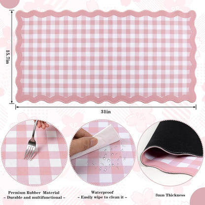 yuboo 31"×15.7" Scalloped Pink Gingham Desk Mat, Kawaii Pastel Mouse Mat