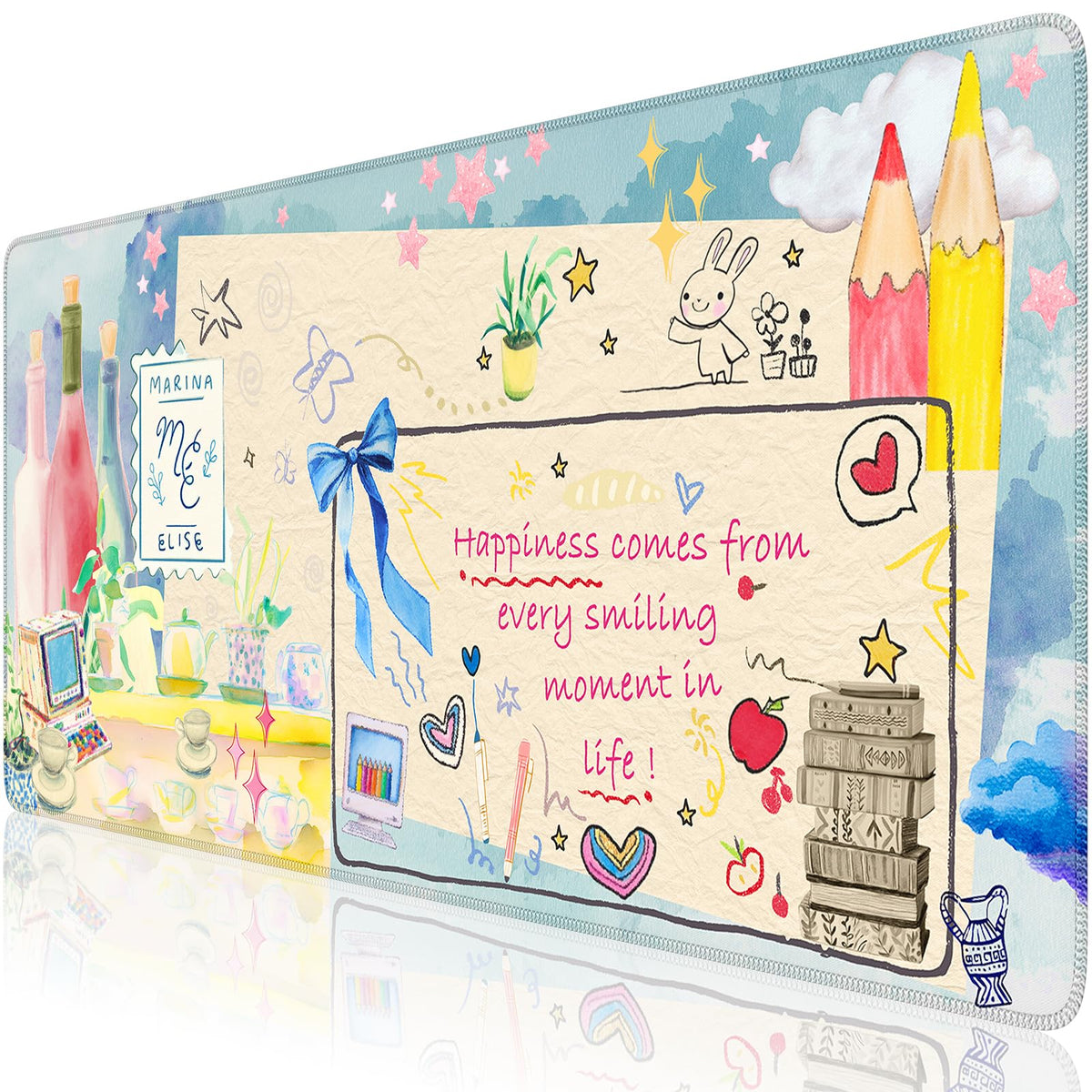 iCasso Cute Desk Mat, Large Mouse Pad, 35.4x15.7in Watercolor Sticker