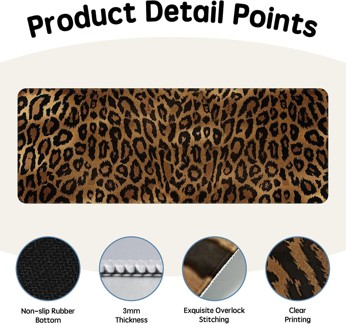 Leopard Desk Mat 31.5x11.8 Inch with Anti-Slip Rubber Base for Home Office