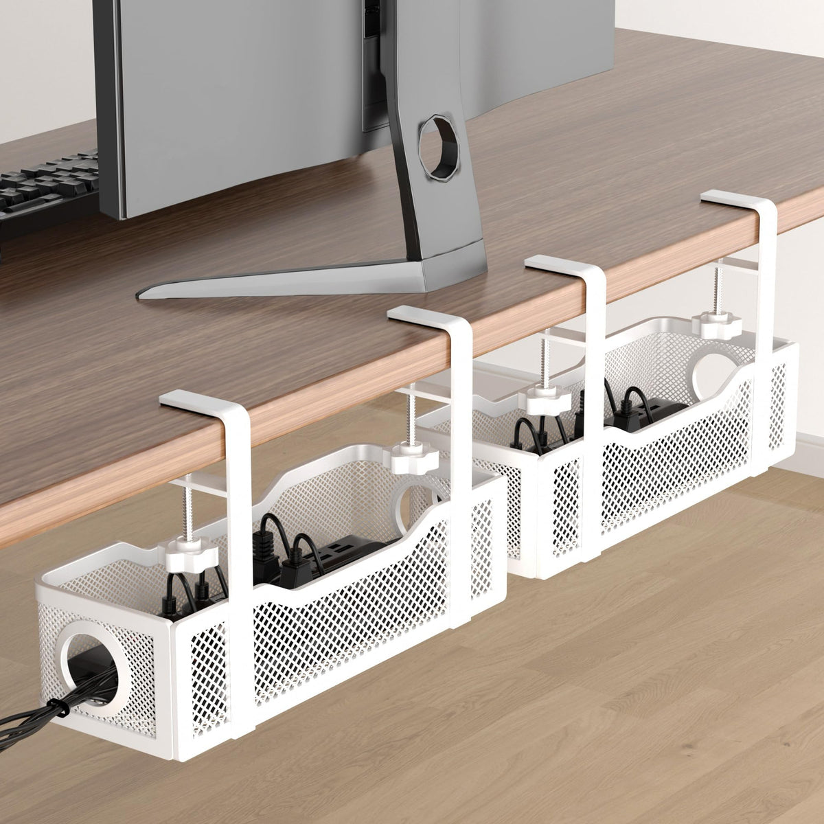 Cinati Under Desk Cable Management Tray, 13.4" Metal Cord Organizer, White