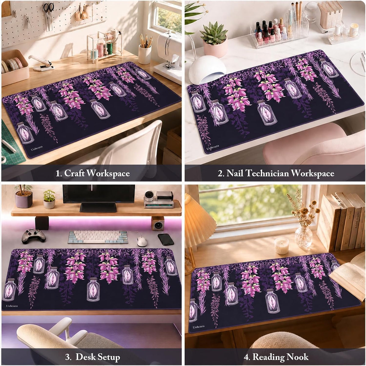 Large Desk Mat Purple Floral Mouse Pad Extended Keyboard Mat 35.4 x 15.7