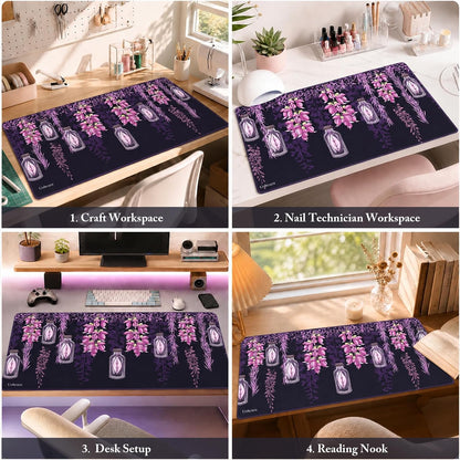 Large Desk Mat Purple Floral Mouse Pad Extended Keyboard Mat 35.4 x 15.7