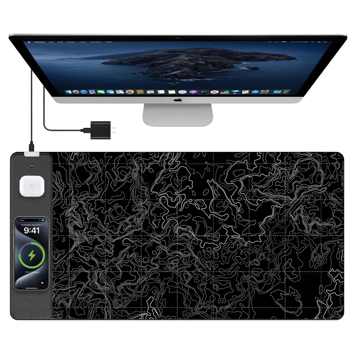 TopMade Mouse Pad with 15W Fast Wireless Charging, 31.5"x15.75" XXL Large Gaming Waterproof Desk Pad with Ultra-Smooth Surface, Non-Slip Base, Computer Desk Mat for MacBook, PC, Laptop, Black