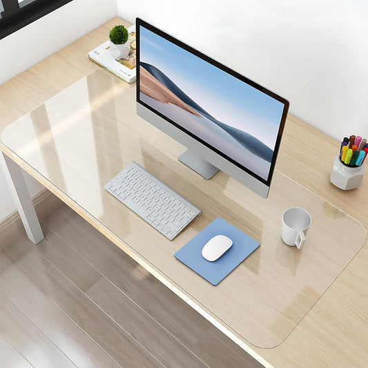 NATRKE Clear Desk Mat Pad, 31.5"x15.7" Large Transparent Computer Desk Mat Plastic Desktop Protector, PVC Writing Pad with Round Edge, Waterproof Wipeable Non-Slip Table Protector for Home Office