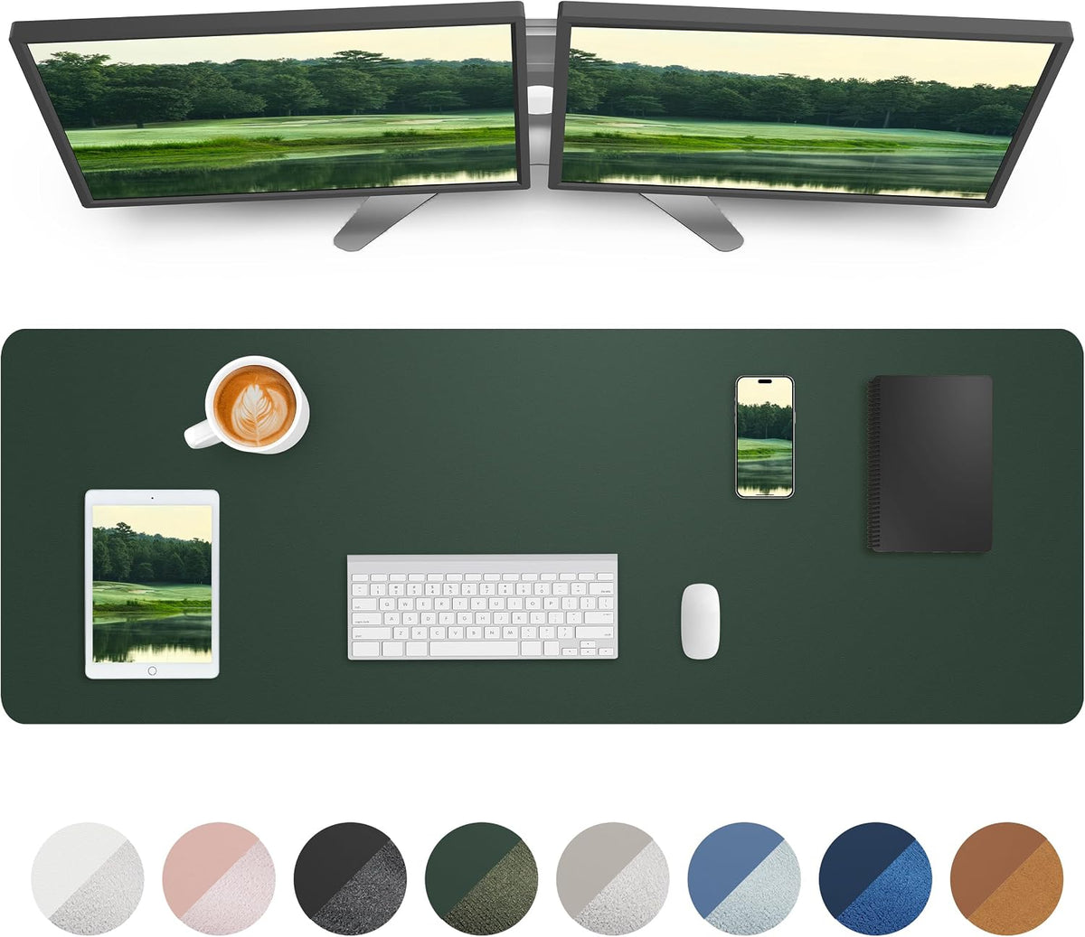 AFIING Leather Desk Pad Protector, Mouse Pad, Office Desk Mat, Non-Slip PU Leather Desk Blotter, Large Desk Mat, Waterproof Keyboard Mat for Office/Home/Decor (Dark Green, 48" x 17")