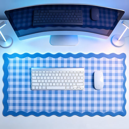 yuboo 31"×15.7" Scalloped Pink Gingham Desk Mat, Kawaii Pastel Mouse Mat