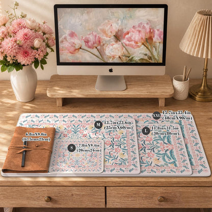 iCasso Aesthetic Desk Mat,31.5x11.8in Mouse Pads, Pink Floral