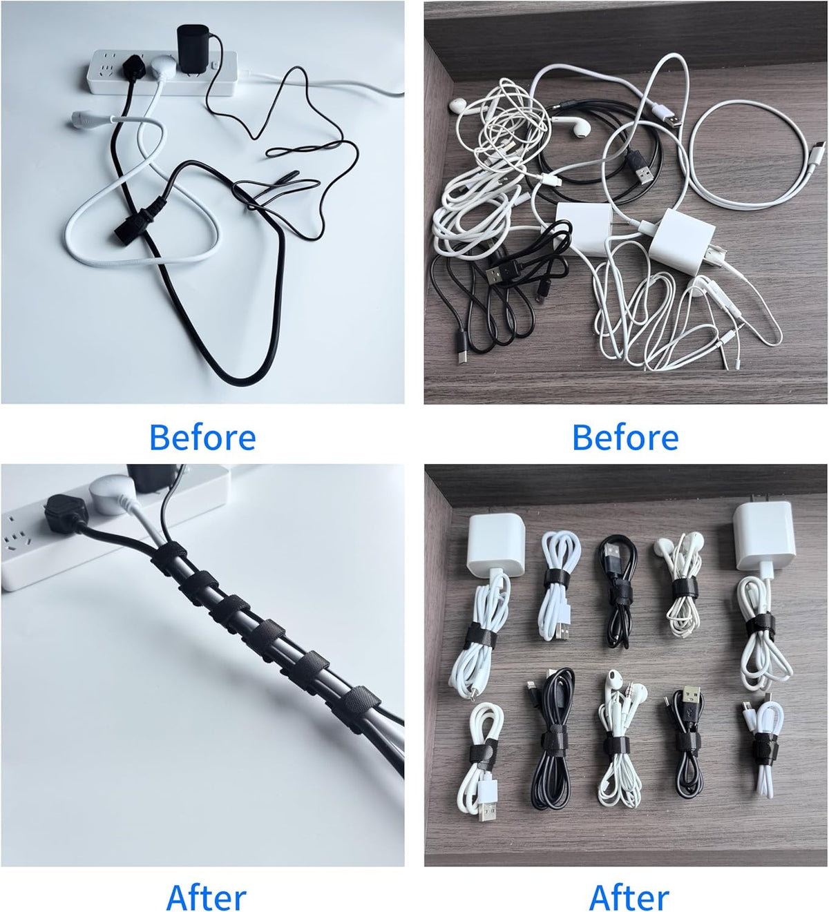 200 PCS 8 Inches Black Reusable Cable Ties, Adjustable Cord Straps, Cable Organizer, Cord Wrap and Hook Loop Cords Management,Adjustable Cord Ties