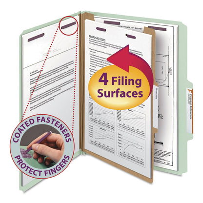 Smead Pressboard Classification File Folder with SafeSHIELD Fasteners, 1 Divider, 2" Expansion, Letter Size, Blue, 10 per Box (13730) (Pack of 1)