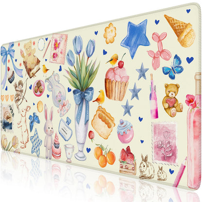 iCasso Cute Desk Mat, Large Mouse Pad, 35.4x15.7in Watercolor Sticker