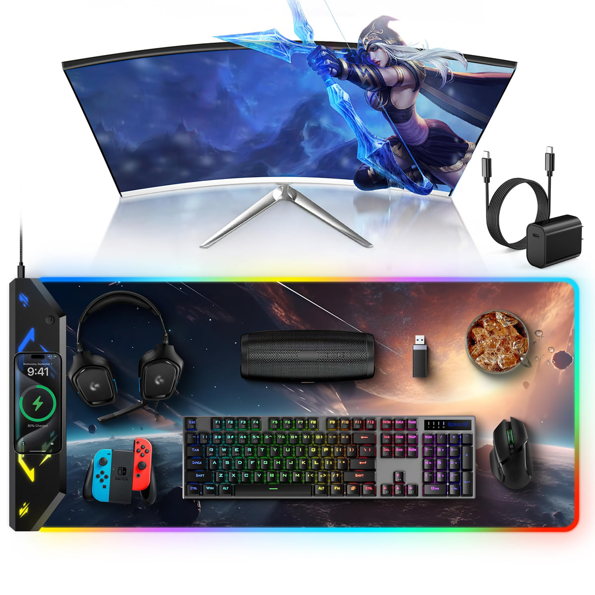 TopMade Wireless Charging Mouse Pad, 31.5"x15.75" XXL Extra Large Gaming Mousepads Waterproof Desk Pad with Ultra-Smooth Surface, Non-Slip Base, Classic Black Computer Desk Mat for MacBook, PC, Laptop