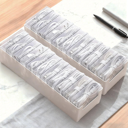 11 Grid Clear Cable Organizer Box with Switch for Desktop Cord Storage
