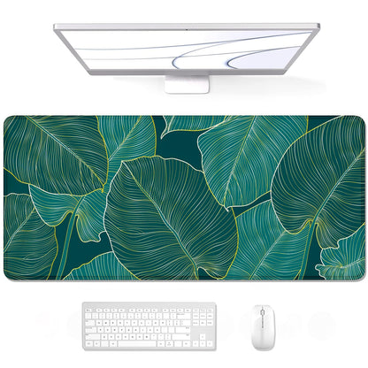 Desk Mat, Ultra Large Mouse Pad, XXL Gaming Mousepad, Green Tropical Leaves Deskpad, Big Extended Full Size Mouse Pad, Desktop Desk Matt for Keyboard, Laptop & Computer, 35.5 x 15.7 in