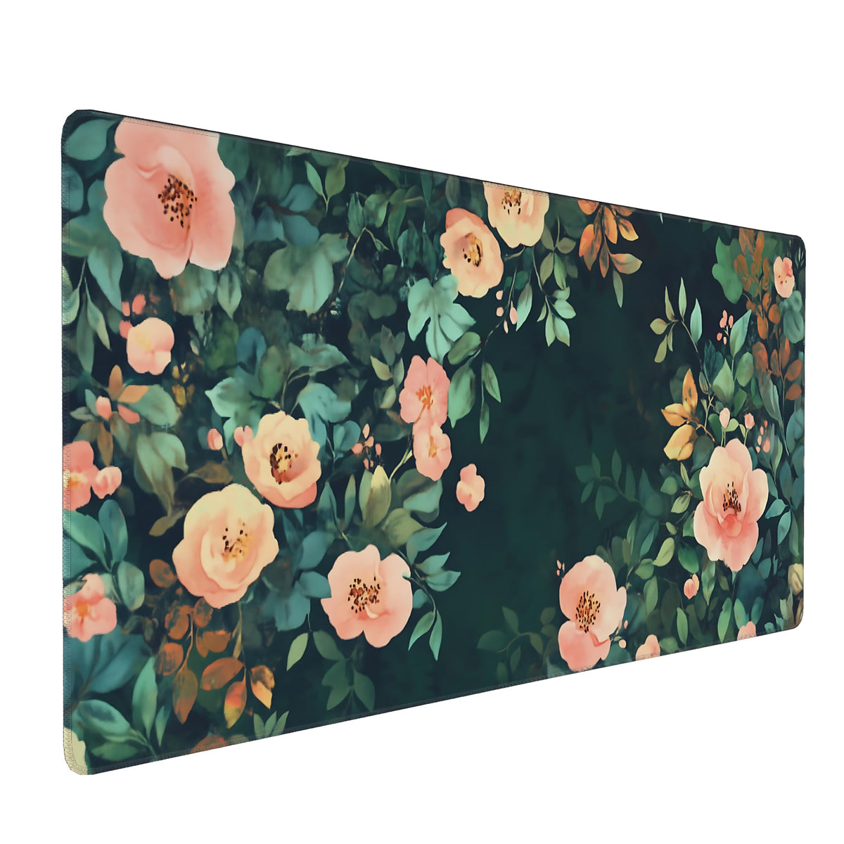 Dark Green Floral XXL Desk Mat, Extra Large Mouse Pad with Anti-Slip Base & Stitched Edges for Women, Aesthetic Desk Pad for Home Office Computer, Keyboard Mat Office Supplies Decor