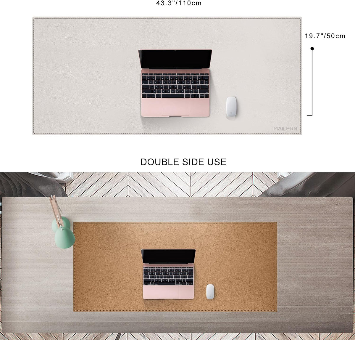 MAIDERN 43.3”x 19.6” Cork & Leather Desk Mat, Large Desk Pad (Cream)