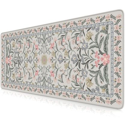 iCasso Aesthetic Desk Mat,31.5x11.8in Mouse Pads, Pink Floral