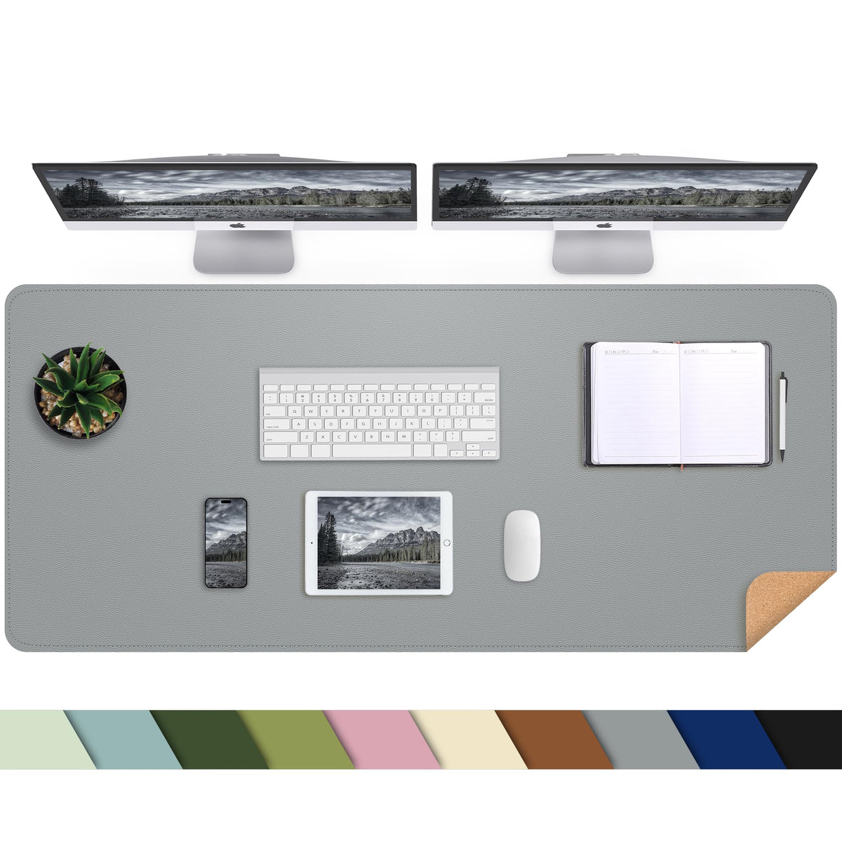 AFIING Large Desk Mat, 47" x 17",Black,Leather Desk Pad Protector for Mouse