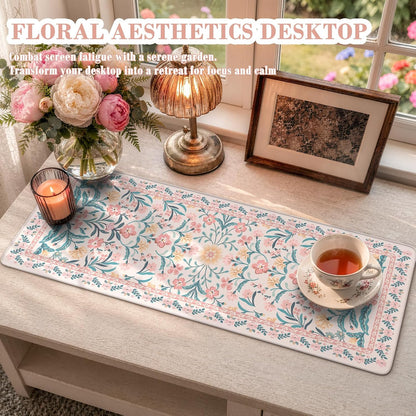 iCasso Aesthetic Desk Mat,31.5x11.8in Mouse Pads, Pink Floral