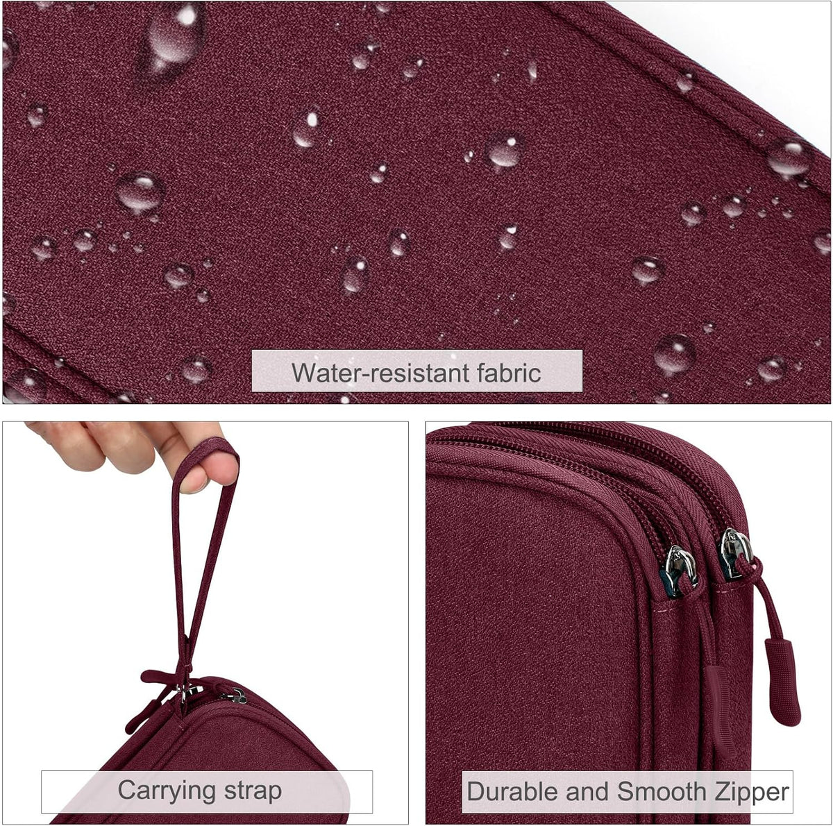 FYY Electronic Organizer, Travel Tech Pouch Bag, Cable Organizer Wine Red