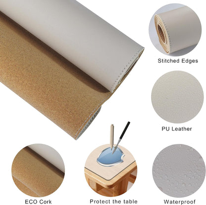 MAIDERN 43.3”x 19.6” Cork & Leather Desk Mat, Large Desk Pad (Cream)