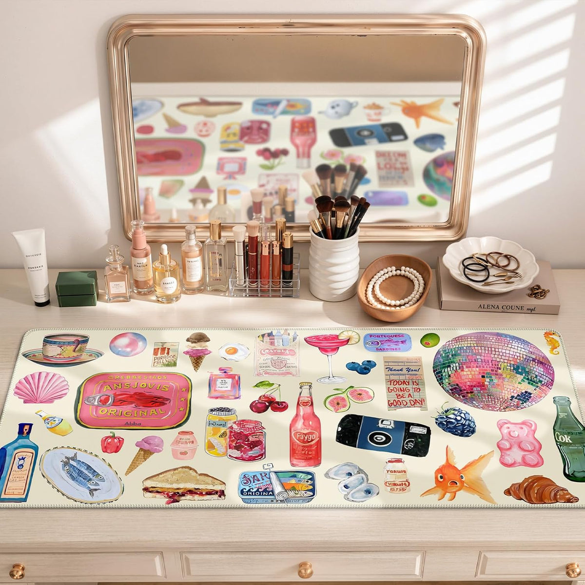 iCasso Cute Desk Mat, Large Mouse Pad, 35.4x15.7in Watercolor Sticker