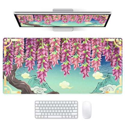 Large Desk Mat Purple Floral Mouse Pad Extended Keyboard Mat 35.4 x 15.7