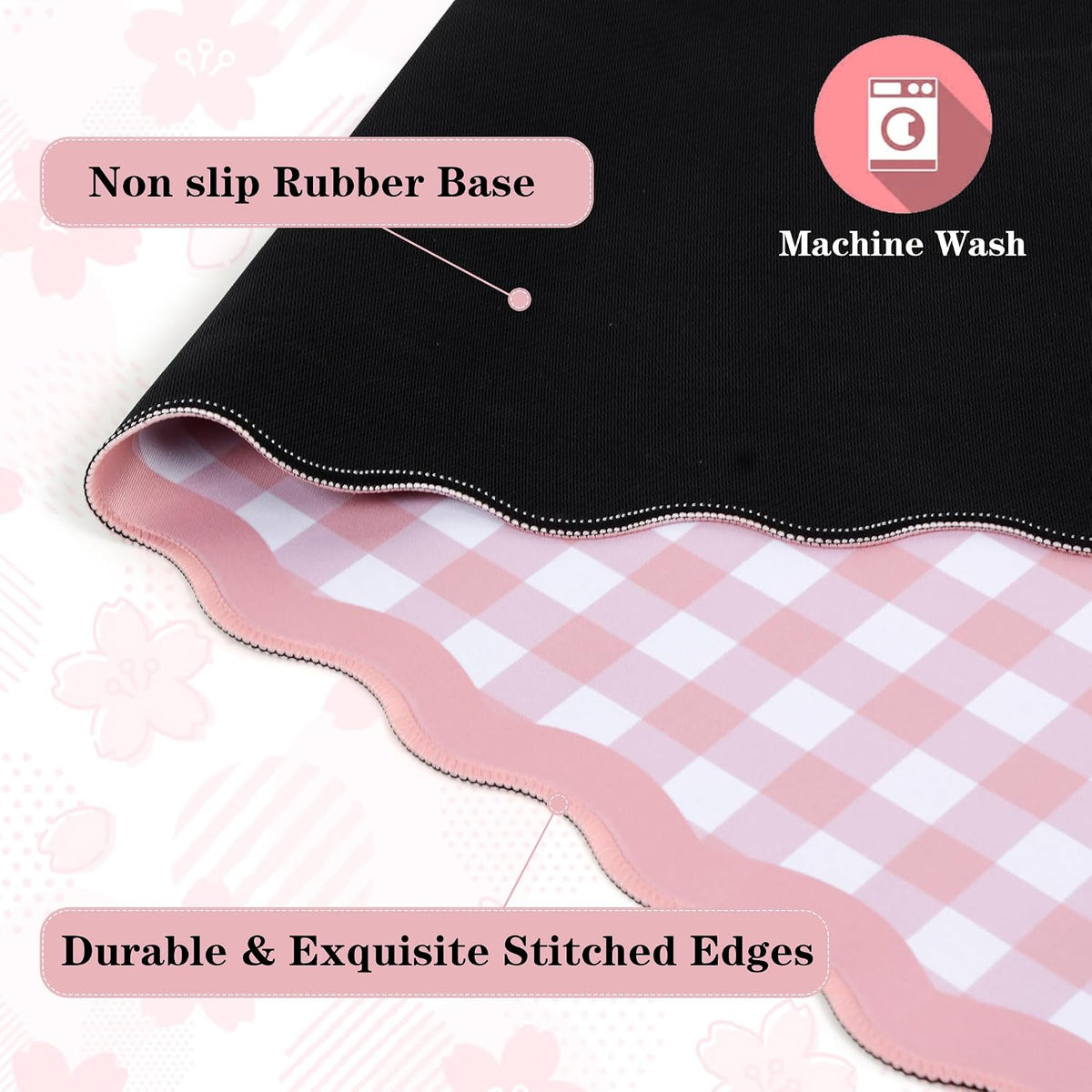 yuboo 31"×15.7" Scalloped Pink Gingham Desk Mat, Kawaii Pastel Mouse Mat