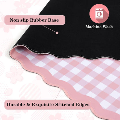 yuboo 31"×15.7" Scalloped Pink Gingham Desk Mat, Kawaii Pastel Mouse Mat