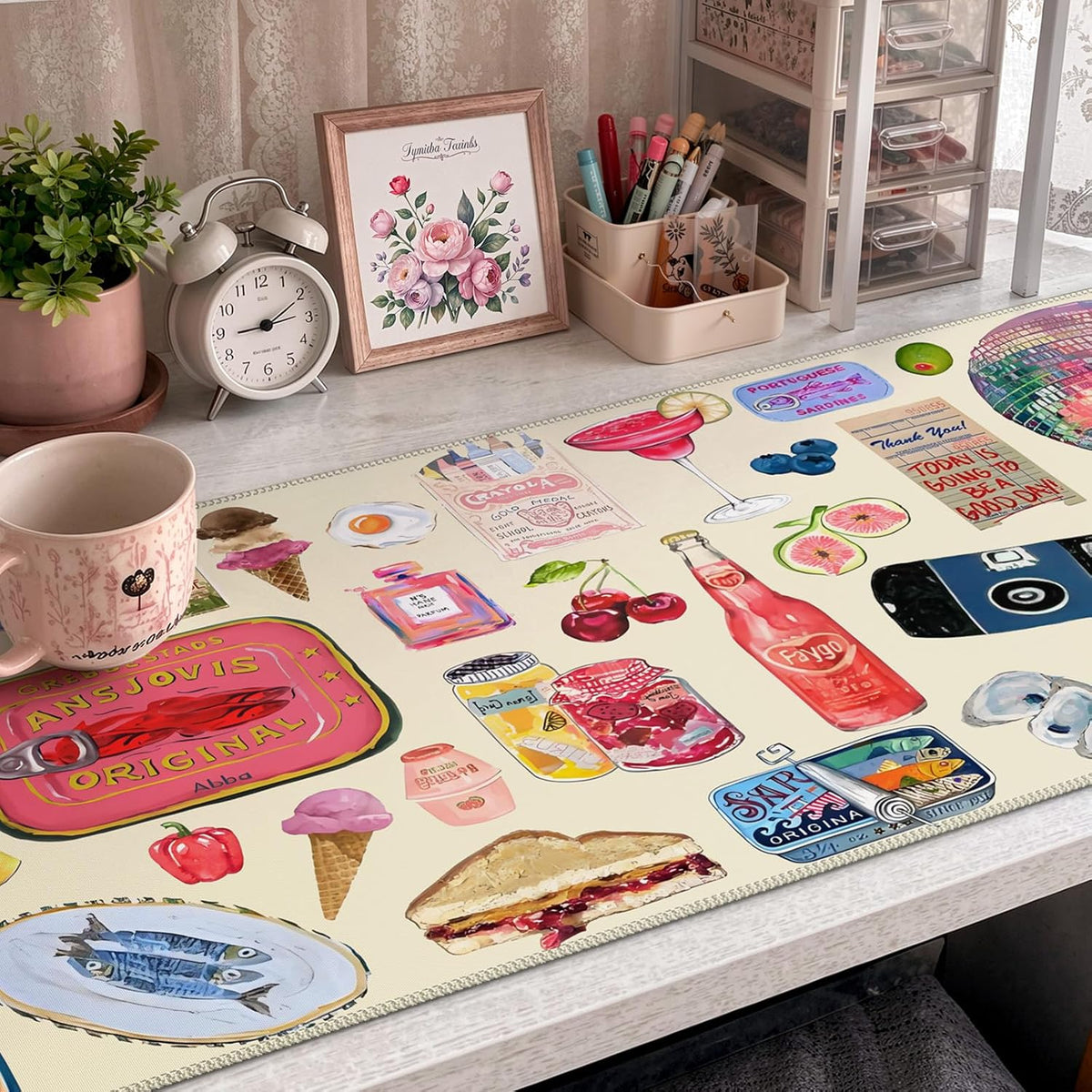 iCasso Cute Desk Mat, Large Mouse Pad, 35.4x15.7in Watercolor Sticker