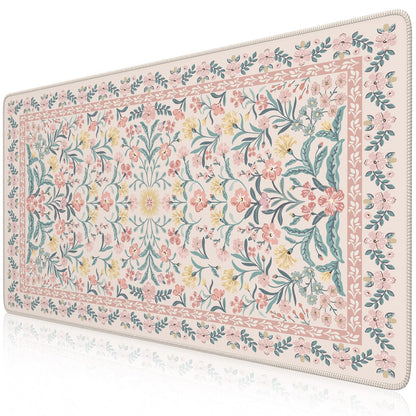 iCasso Aesthetic Desk Mat,31.5x11.8in Mouse Pads, Pink Floral