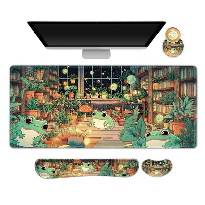 Beige Khaki Checkered Mouse Pad Set, 4 in1 Large Gaming Ergonomics Keyboard Desk Mat with Memory Foam Wrist Rest, Extended Game Mousepad, Non-Slip Desk Pad Matt Easy Typing Pain Relief